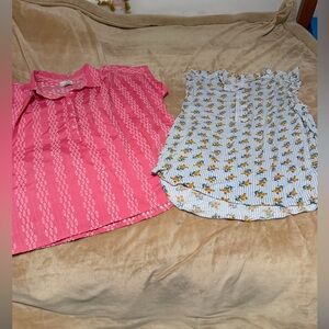 LOFT Lot of 2 Blue and Yellow Floral Top & Pink Top Large